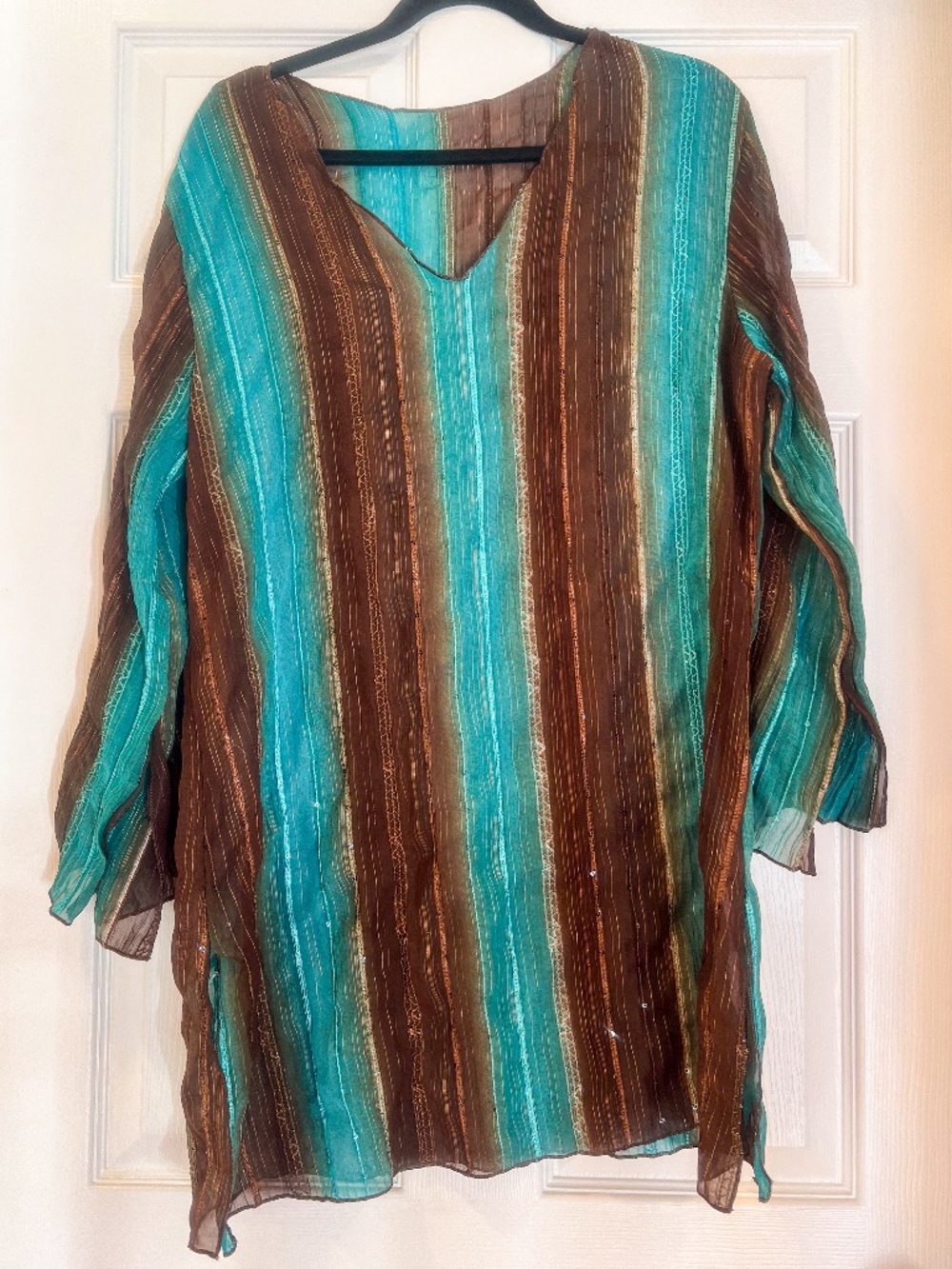 rapz sheer striped boho cover up dress blue brown beachy flowy oversized ✨